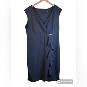 SLNY Charcoal Gray Cocktail Dress Crossover V-Neck Cap Sleeve Size 16
